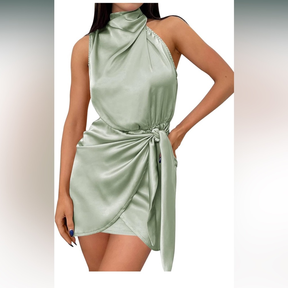 ZESICA Women's Sleeveless Mini Halter Neck Dress
